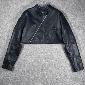 Fashion Nova Athena‎ Cropped Faux Leather Black Jacket Womens XL Moto Biker